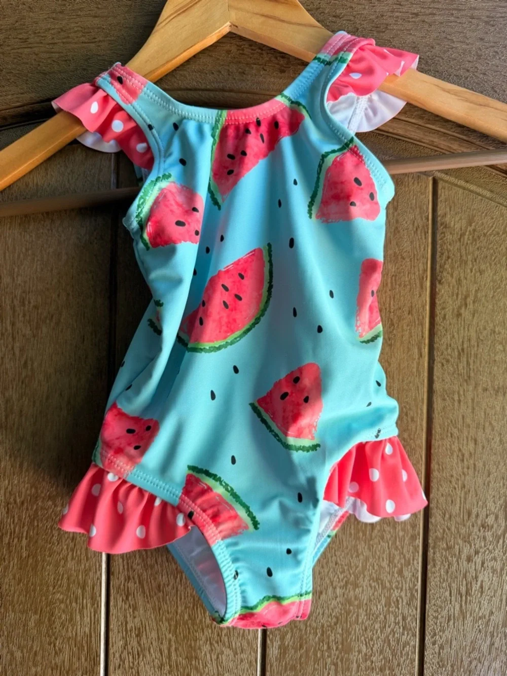 Kids Watermelon Print One-Piece Swimsuit - Blue & Pink